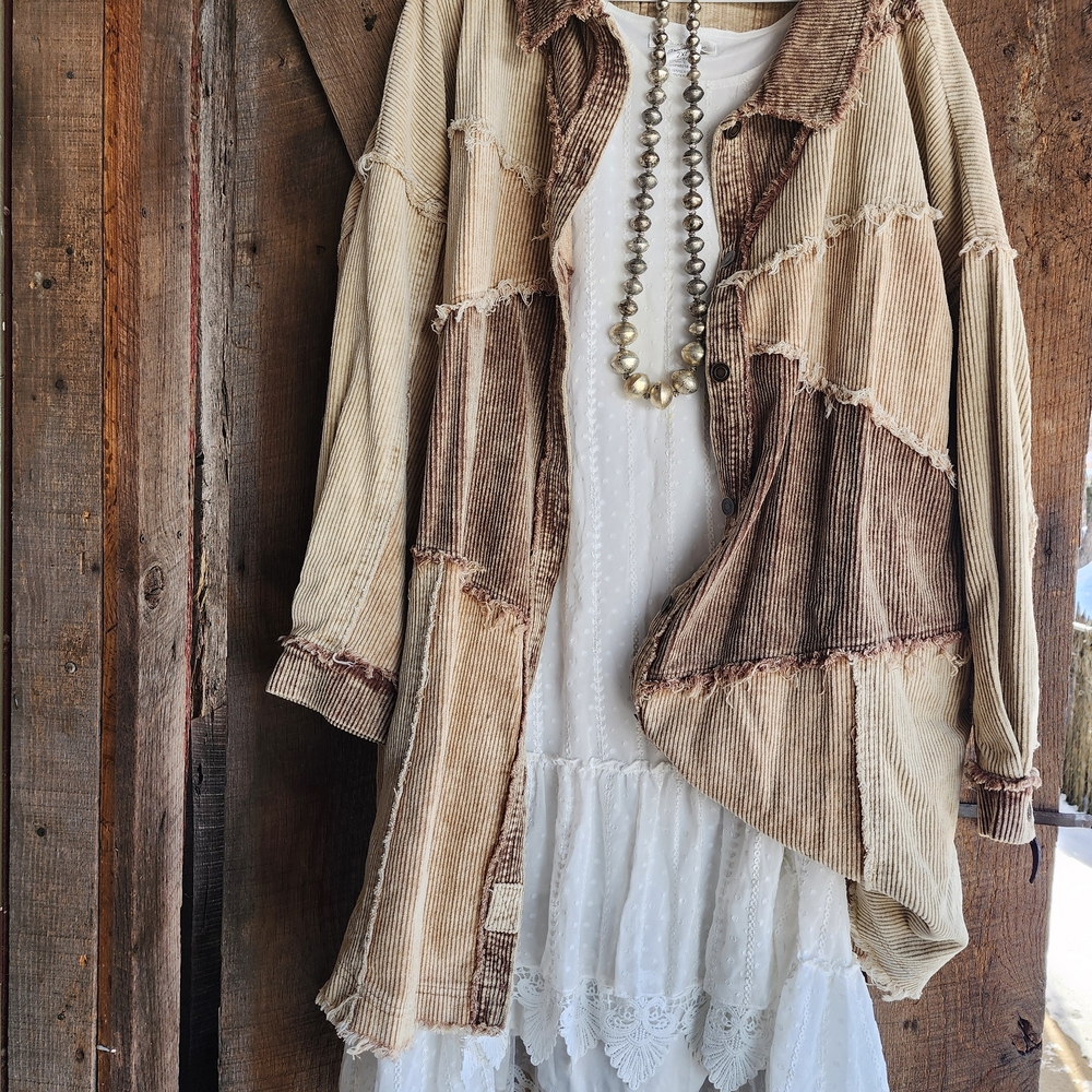 Oli & Hali Patchwork Corduroy Jacket in Brown and Cream